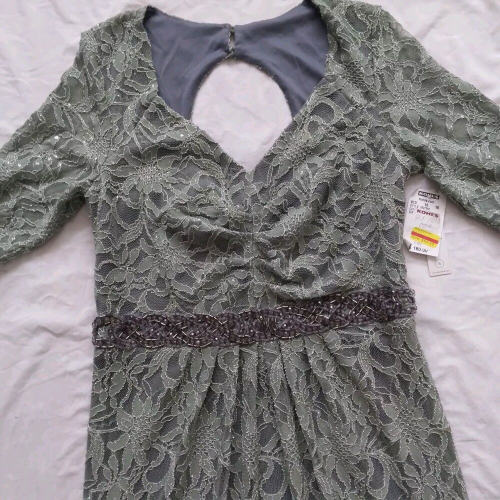 One by Eight Dress Gown Green Lace Overlay Regencycore Bridgerton Womens Size 6 - Picture 3 of 16